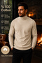 Men's 100% Cotton Half Turtleneck Sweater Long Sleeve Relaxed Fit Basic Knitwear Sweater - 2