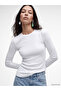 Lcw Everyday White Crew Neck Women's Ribbed Bodysuit