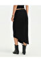 Black Ecovero ™ Viscose Asymmetrical Midi Skirt with Slits and Gathered Waist with Inner Shorts - 2