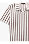 Striped Short Sleeve Textured Polo Collar T-Shirt - 3