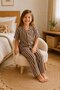 Girl's Striped Nightgown Brown Pajama Set - 3
