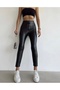 Matte Leather Look Metal Eyelet Detailed Bustier Leggings Set - 5