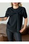 Women's Black Knitwear Blouse with Tie Detail - 2