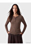 Lcw Everyday Brown Crew Neck Striped Women's Bodysuit