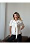 Women's Ecru Knitwear Blouse with Tie Detail