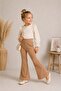 4-12 Years Old Lina Ecru Ruffled Blouse & Camel Ribbed Spanish Flared Pants Girls' Set - 4