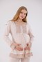 Beige Special Lace Detailed Design Cotton Long Sleeve Maternity Pajama Set - 2