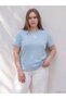 Two Mt Shop Quality Lcw Curve Blue Diver Fabric Plain Narrow & Slim Short Sleeve Women's T-Shirt