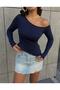Women's Indigo Boat Neck Cotton Fabric Blouse - 2