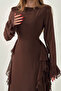 Brown Flounce Chiffon Dress - 4