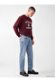 Xside Claret Red Crew Neck Detroit Printed Men's Thick Sweatshirt - 3