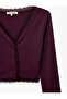 Viscose Blend V-Neck Long Sleeve Buttoned Lace Detailed Crop T-Shirt - 8