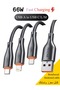 66W Max 3-in-1 Multi Charging Cable 1M, PVC Thickened Wire 480Mbps Data Transfer, USB-A to Type-C L Micro USB Universal Cord