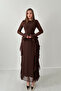 Brown Flounce Chiffon Dress - 2