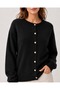 Crew Neck Gold Button Detailed Basic Knitwear Cardigan