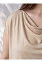 Alita City Lcw Curve Beige Plain Draped Collar Short Sleeve Women's Blouse with a Difference - 2