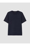 Two Mt Shop Quality Lcw Curve Navy Blue Combed Cotton Plain Oversize Short Sleeve Women's T-Shirt - 3