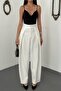 Ecru pleated atlas pants - 3