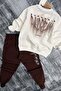 Boy's Brown Tracksuit with Back Lettering Detail, Pullover with Cuff and Stripe Detail at the Cuffs - 4