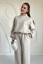 Beige Stand Collar Tracksuit Set - 3