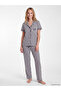 Alita City with a Difference, Lcw Dream Anthracite Combed Cotton Striped Short Sleeve Women's Pajama Set - 2