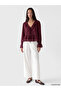 Lcw Everyday Burgundy V-Neck Ruffled Blouse with Tie Detail - 2