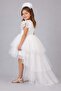 Girl's White Evening Dress with Sequin Embroidery, Layered Tulle Shoulders and Ruffles, and Tulle Train - 2