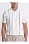 Lcw Vision Ecru Polo Collar Striped Pique Men's T-Shirt - 3