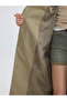 Lcw Vision Khaki Fur Collar Belted Women's Trench Coat - 5