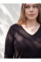 Two Mt Shop Quality Lcw Curve Black Combed Cotton Plain Standard & Regular Long Sleeve Women's T-Shirt - 2