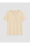 Two Mt Shop Quality Lcw Curve Beige Combed Cotton Plain Standard & Regular Short Sleeve Women's T-Shirt - 3
