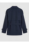 Navy Blue Stand Collar Belted Women's Gabardine Trench Coat - 7