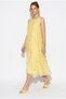 Women's Yellow Layered Asymmetrical Flounce Detailed Lined Long Chiffon Dress 4252 60286456 - 4
