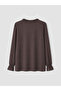Lcw Grace Brown Ruffle V-Neck Blouse - 6