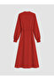 Two Mt Shop Quality Lcw Modest Red Plain Standard & Regular Oval Neck Midi Dress - 6