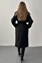 Black Double-Breasted Collar Belted Detailed Suede Trench Coat - 5