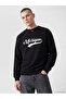 Xside Black Crew Neck Michigan Printed Men's Sweatshirt