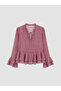 Quality Pieces from Çelebi Store Tie-Back Roba Collar Checked Embroidered Ruffle Chiffon Blouse - 6