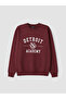 Xside Claret Red Crew Neck Detroit Printed Men's Thick Sweatshirt - 6
