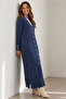 Patterned Long Mercerized Cardigan N3295 Indigo - 4