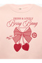 Three Thread Long Sleeve Crew Neck Glittery Heart Bow Printed Sweatshirt - 3