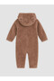 Brown Hooded Baby Boy Plush Jumpsuit - 3