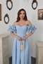 Baby Blue Sleeves Balloon Pleated Atlas Dress - 2