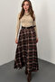 Dark Brown Plaid Piece Satin Skirt