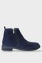 Nubuck Genuine Leather Double Zipper Men's Boots Dark Blue - 2