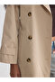 Xside Beige Jacket Collar Belted Women's Trench Coat - 4