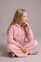Girl's Embossed Rose Patterned Tulle Hooded Jacket Loose Fit Pocket Detail Pink Top and Bottom Set - 2