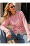 Women's Lace Detailed Waist-Tied Buttoned Knitwear Cardigan 7010 - 2
