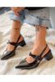 VERONICA BLACK Patent Leather 2 BUCKLE SHORT HEEL SANDALS