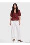 Alita City with a Difference of Color, Lcw Vision Burgundy Plain V-Neck Short Sleeve Women's Blouse - 2